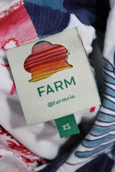 Farm Rio Unisex Button-Down Collared Blue Rayon Bird Short Sleeve Size XS