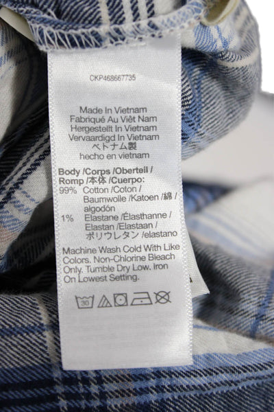 Madewell Women Plaid Collared Long Sleeve Button-Up Top Blue Cotton 90s Size M