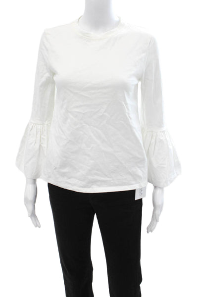English Factory Womens Basic White Cotton Crew Neck Long Sleeve T-Shirt Size S