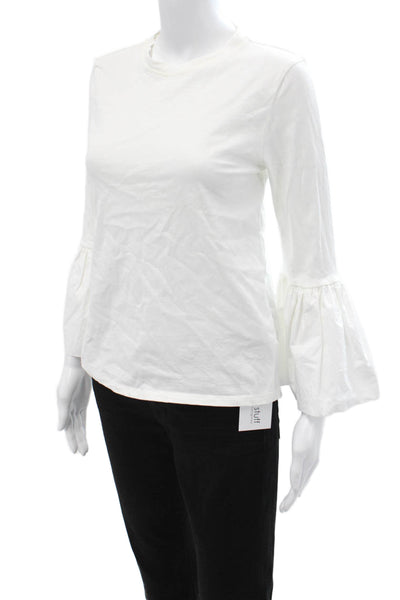 English Factory Womens Basic White Cotton Crew Neck Long Sleeve T-Shirt Size S