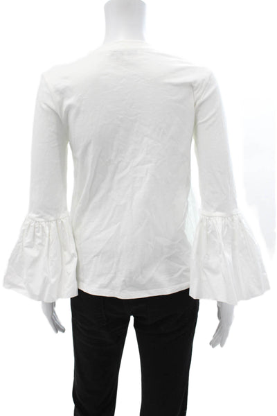 English Factory Womens Basic White Cotton Crew Neck Long Sleeve T-Shirt Size S