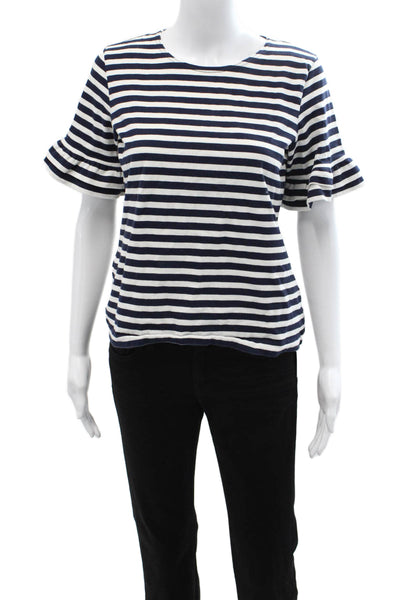 J Crew Womens Jersey Striped Dark Blue 100% Cotton Round Neck T-Shirt Size S
