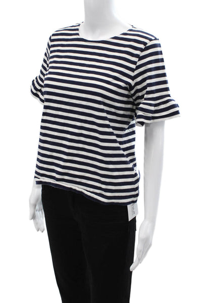 J Crew Womens Jersey Striped Dark Blue 100% Cotton Round Neck T-Shirt Size S