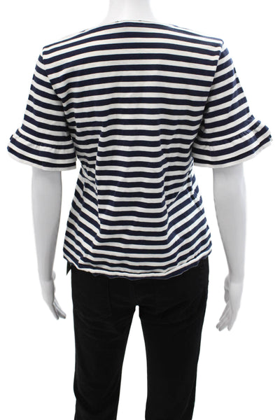 J Crew Womens Jersey Striped Dark Blue 100% Cotton Round Neck T-Shirt Size S