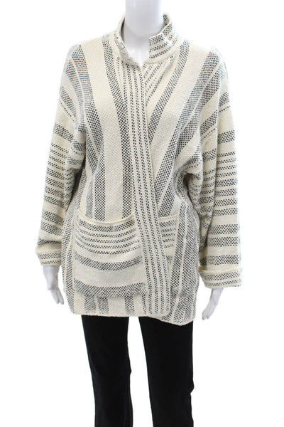 Zara Unisex Pullover Beige Striped Mock Neck Long Sleeve Bohemian Size M