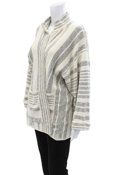 Zara Unisex Pullover Beige Striped Mock Neck Long Sleeve Bohemian Size M