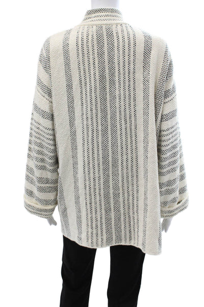 Zara Unisex Pullover Beige Striped Mock Neck Long Sleeve Bohemian Size M