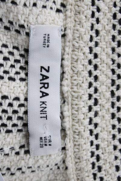 Zara Unisex Pullover Beige Striped Mock Neck Long Sleeve Bohemian Size M