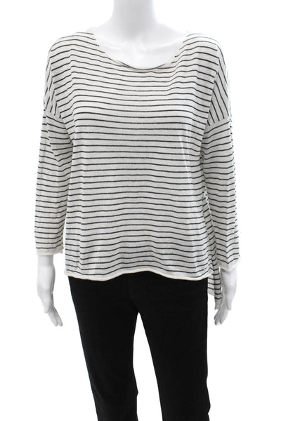 Zara Women Basic Striped White Round Neck 3/4 Sleeve Top Size S