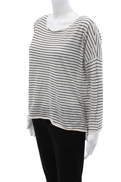 Zara Women Basic Striped White Round Neck 3/4 Sleeve Top Size S