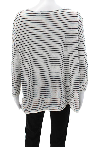 Zara Women Basic Striped White Round Neck 3/4 Sleeve Top Size S
