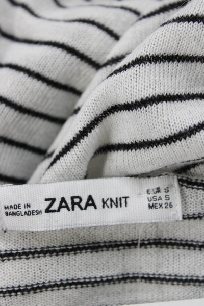 Zara Women Basic Striped White Round Neck 3/4 Sleeve Top Size S