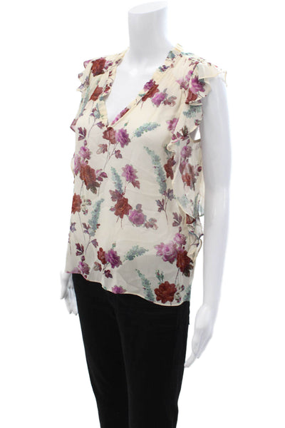 Paige Womens Silk Floral V-Neck Sleeveless Blouse Beige Size XS