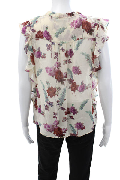 Paige Womens Silk Floral V-Neck Sleeveless Blouse Beige Size XS