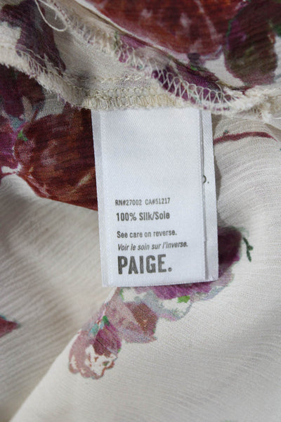 Paige Womens Silk Floral V-Neck Sleeveless Blouse Beige Size XS