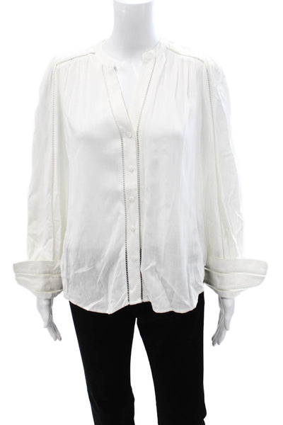 L Agence Womens White Rayon Long Sleeve Button Up Blouse Bohemian Size 2XS