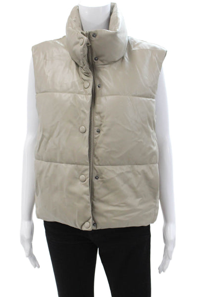 Zara Womens Puffer Quilted Jacket Beige Polyester Sleeveless High Neck Size S