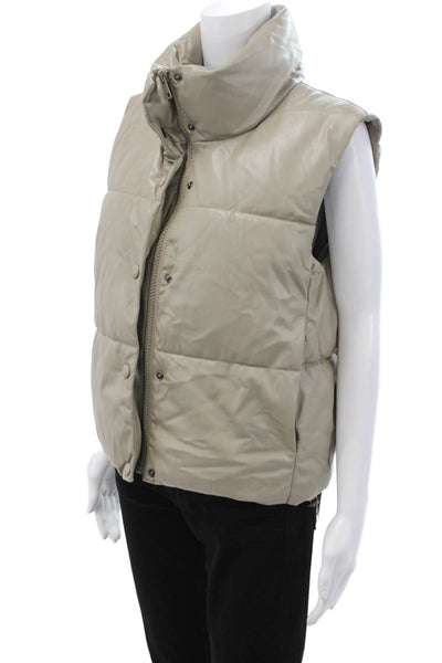 Zara Womens Puffer Quilted Jacket Beige Polyester Sleeveless High Neck Size S
