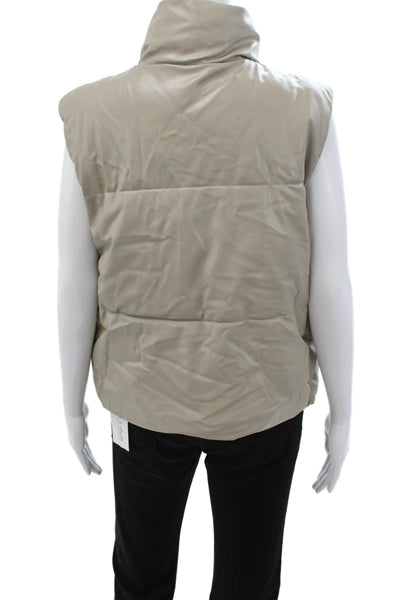 Zara Womens Puffer Quilted Jacket Beige Polyester Sleeveless High Neck Size S