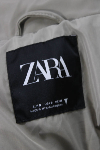 Zara Womens Puffer Quilted Jacket Beige Polyester Sleeveless High Neck Size S