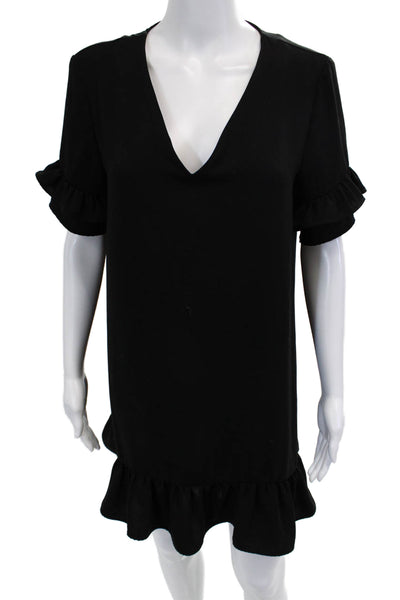 Zara Women Shift Dress Black V Neck Short Sleeve Size M