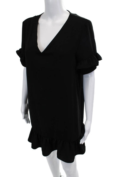 Zara Women Shift Dress Black V Neck Short Sleeve Size M