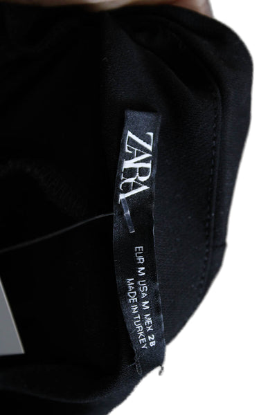 Zara Women Shift Dress Black V Neck Short Sleeve Size M