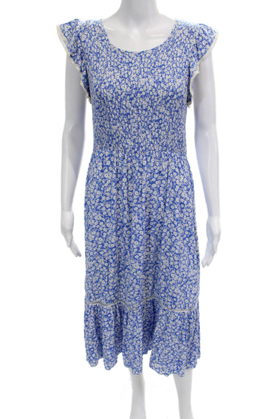 Lost + Wander Womens Fit & Flare Sundress Blue Floral Rayon Zip Midi Size M