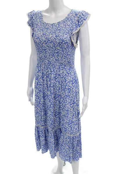 Lost + Wander Womens Fit & Flare Sundress Blue Floral Rayon Zip Midi Size M