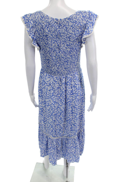 Lost + Wander Womens Fit & Flare Sundress Blue Floral Rayon Zip Midi Size M