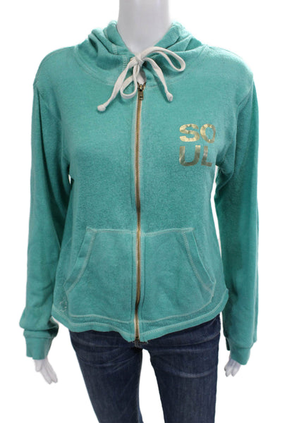 Soul Cycle Women Full-zip Hoodie Green Graphic Polyester Long Sleeve Size S
