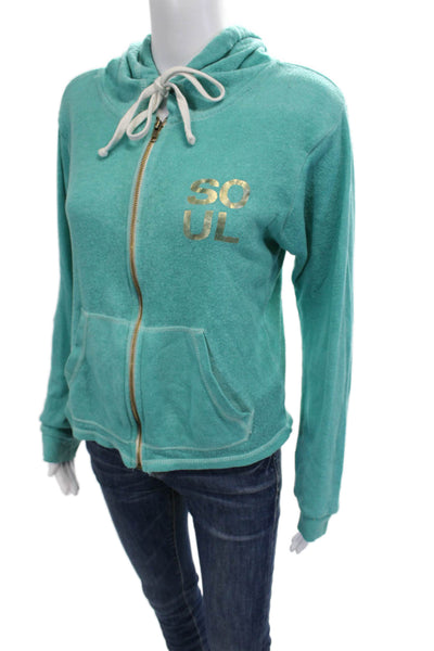Soul Cycle Women Full-zip Hoodie Green Graphic Polyester Long Sleeve Size S