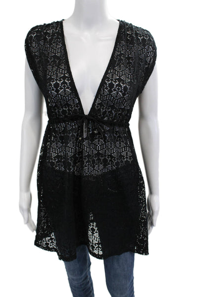 Lauren Ralph Lauren Womens V-Neck Short Sleeve Tunic Black Drawstring Size S