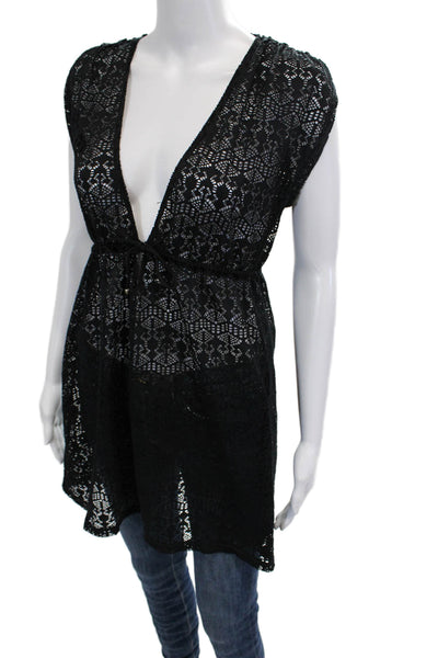 Lauren Ralph Lauren Womens V-Neck Short Sleeve Tunic Black Drawstring Size S