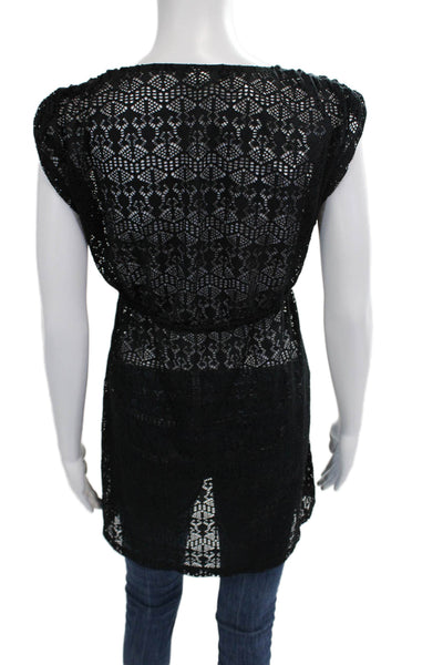 Lauren Ralph Lauren Womens V-Neck Short Sleeve Tunic Black Drawstring Size S