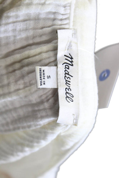 Madewell Women Boho White Cotton VNeck Button Blouse Short Sleeve Size S