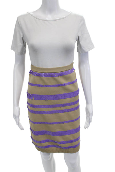 Louis Vuitton Women Straight Pencil Skirt Beige Striped Polyester Size 38