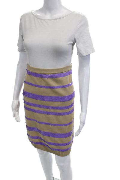 Louis Vuitton Women Straight Pencil Skirt Beige Striped Polyester Size 38