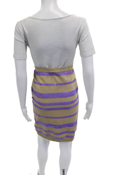 Louis Vuitton Women Straight Pencil Skirt Beige Striped Polyester Size 38
