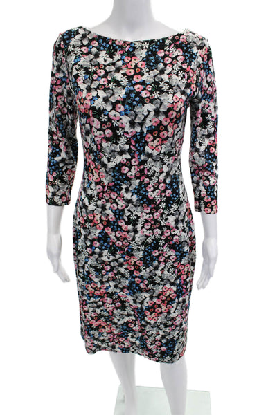 Erdem Women Bodycon Sheath Dress Black 3/4 Sleeve Round Neck Floral Size 8
