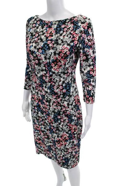 Erdem Women Bodycon Sheath Dress Black 3/4 Sleeve Round Neck Floral Size 8