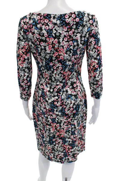 Erdem Women Bodycon Sheath Dress Black 3/4 Sleeve Round Neck Floral Size 8