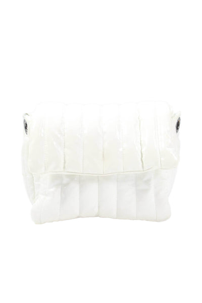 Think Royln Womens Striped Strap Quilted Small Flap Shoulder Handbag White