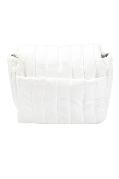 Think Royln Womens Striped Strap Quilted Small Flap Shoulder Handbag White