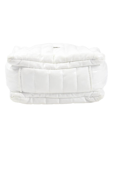 Think Royln Womens Striped Strap Quilted Small Flap Shoulder Handbag White