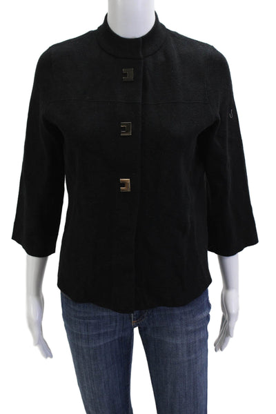 Alison Sheri Women Black Button Mock Neck 3/4 Sleeve Jacket Size XS