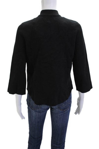 Alison Sheri Women Black Button Mock Neck 3/4 Sleeve Jacket Size XS