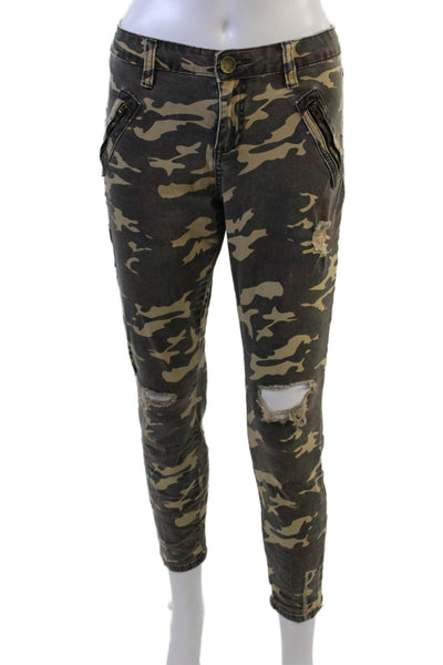 KUT from the Kloth Women Ankle Cropped Camouflage Beige Jeans Button Size 8