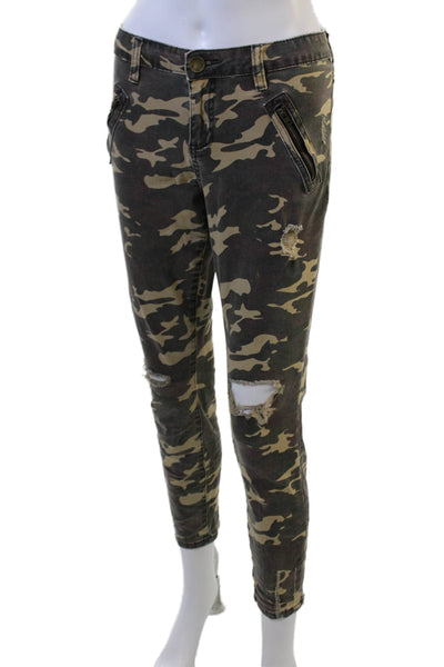 KUT from the Kloth Women Ankle Cropped Camouflage Beige Jeans Button Size 8