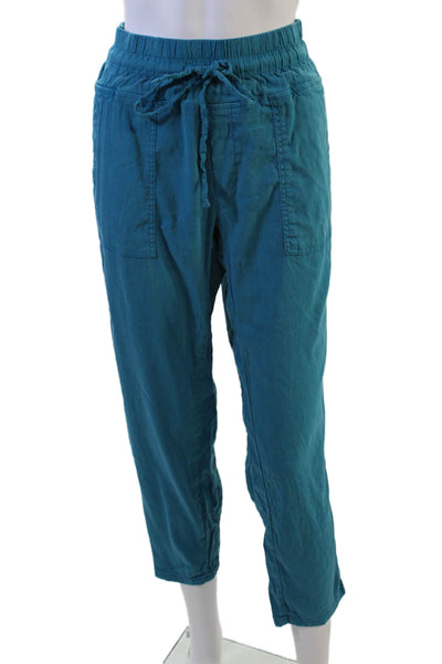 KUT from the Kloth Women Cropped Cargo Pants Blue Linen Blend Button Size M